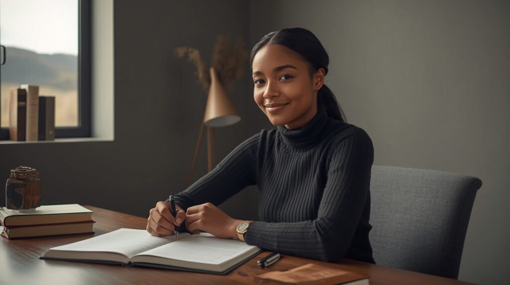 A serene and focused individual with a calm expression,