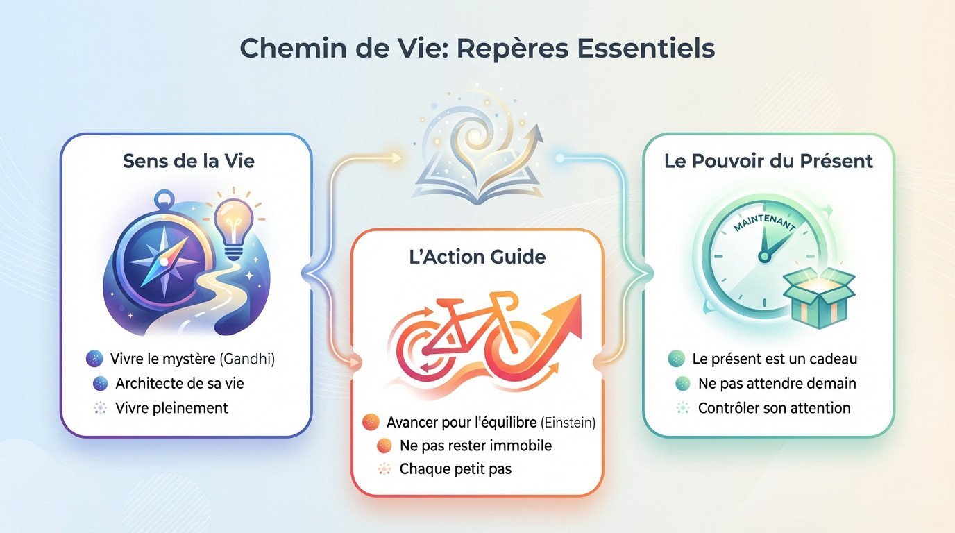 Chemin de vie symbolisé par une boussole et des repères essentiels pour trouver sa voie