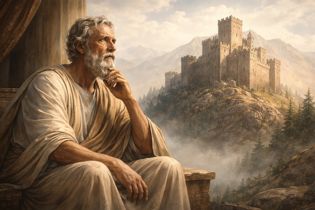 Illustration d’Épictète symbolisant la citadelle intérieure et la maîtrise des émotions selon le stoïcisme

