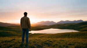 Illustration of 'Carpe Diem' concept with a serene landscape and a sunrise, symbolizing mindfulness and present moment awareness.