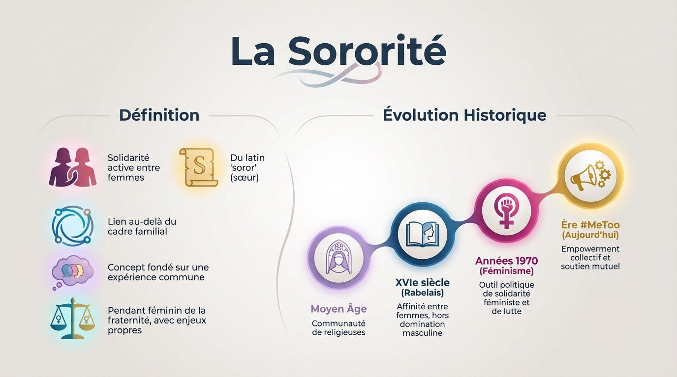 Illustration symbolisant la sororité et l'évolution de la solidarité féminine à travers l'histoire