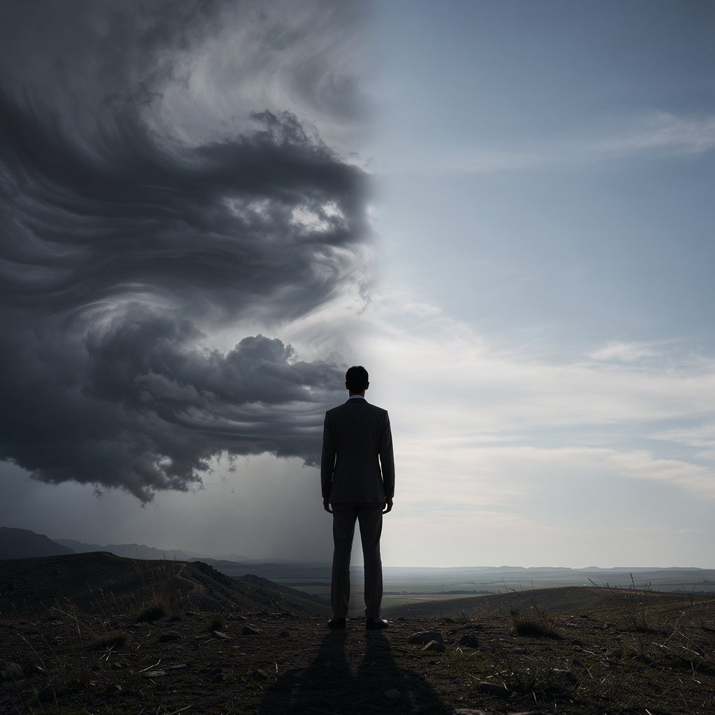 Illustration symbolique du stoïcisme montrant la distinction entre ce qui dépend de soi et les événements extérieurs, incarnant la discipline du jugement et la sérénité intérieure.
