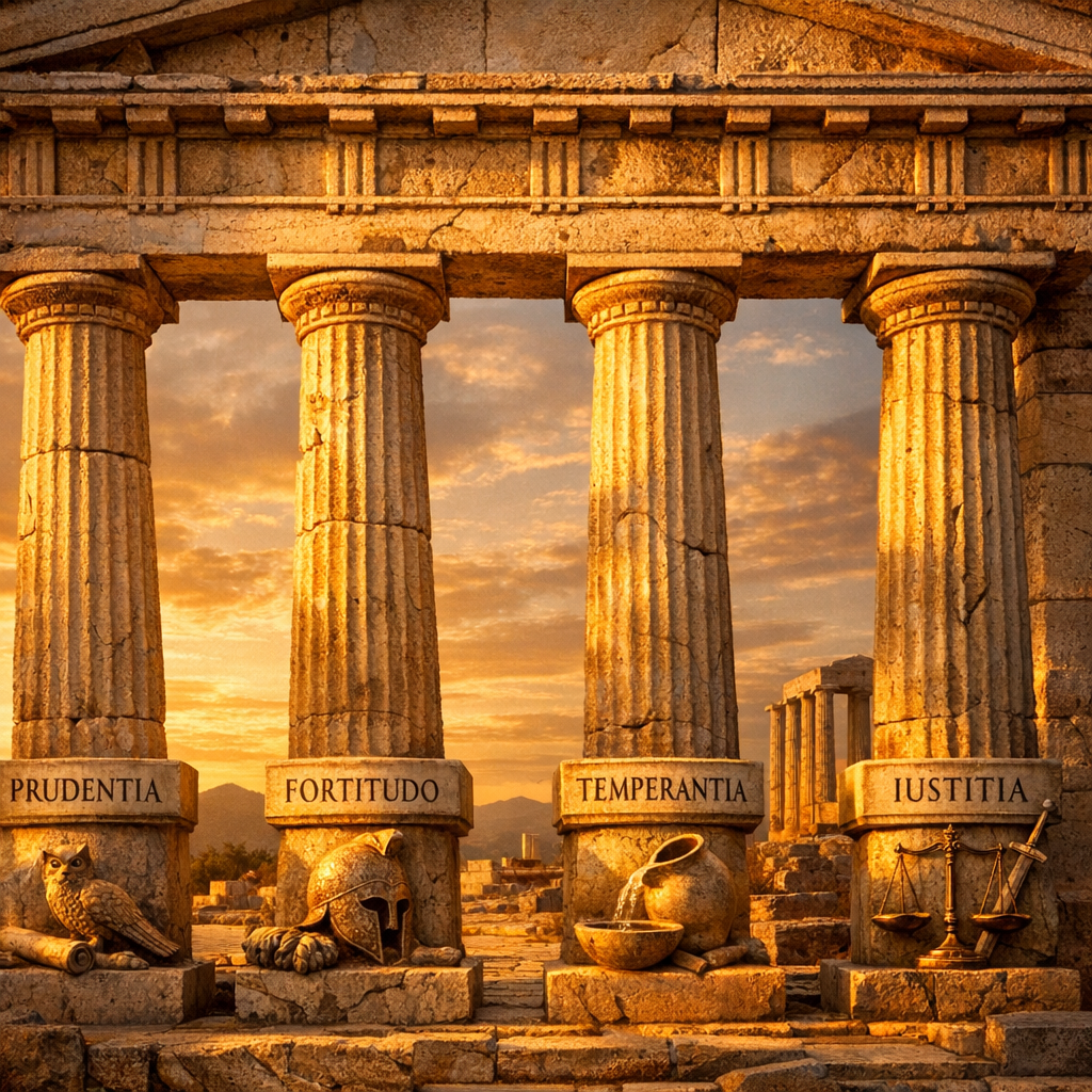 Les quatre vertus cardinales du stoïcisme : sagesse, courage, justice et tempérance