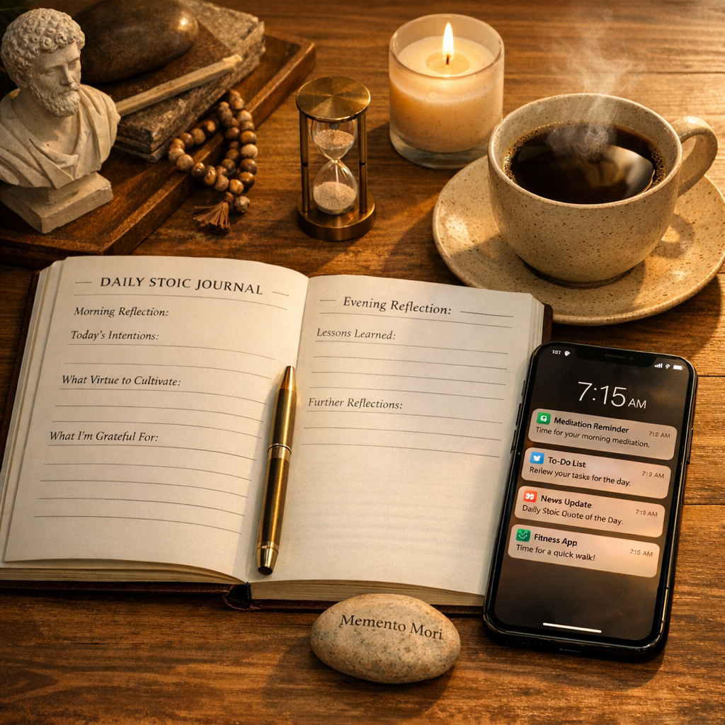 Les principes stoïciens appliqués à la vie moderne : smartphone, méditation et journal