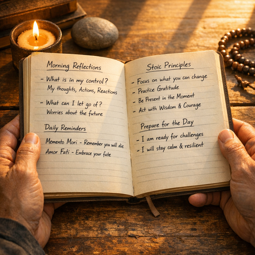 Exercices stoïciens du matin : préparation mentale et méditation avec lumière dorée