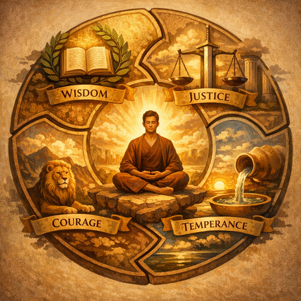 Les 4 vertus stoïciennes pour rester stoïque : prudence, justice, courage et tempérance en pratique