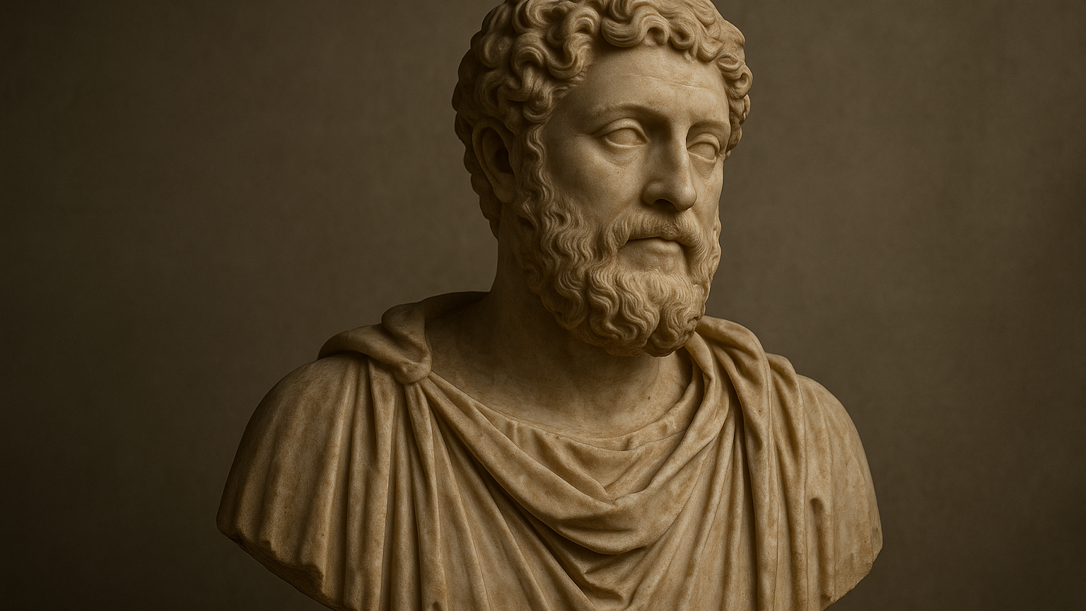 Statue antique d'un philosophe stoïcien évoquant l'acceptation du destin chez Marc Aurèle et Épictète