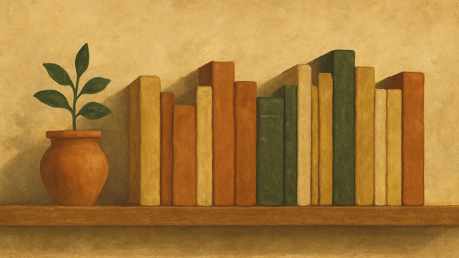 Etagere de bibliotheque bien rangee, livres de hauteurs variees
