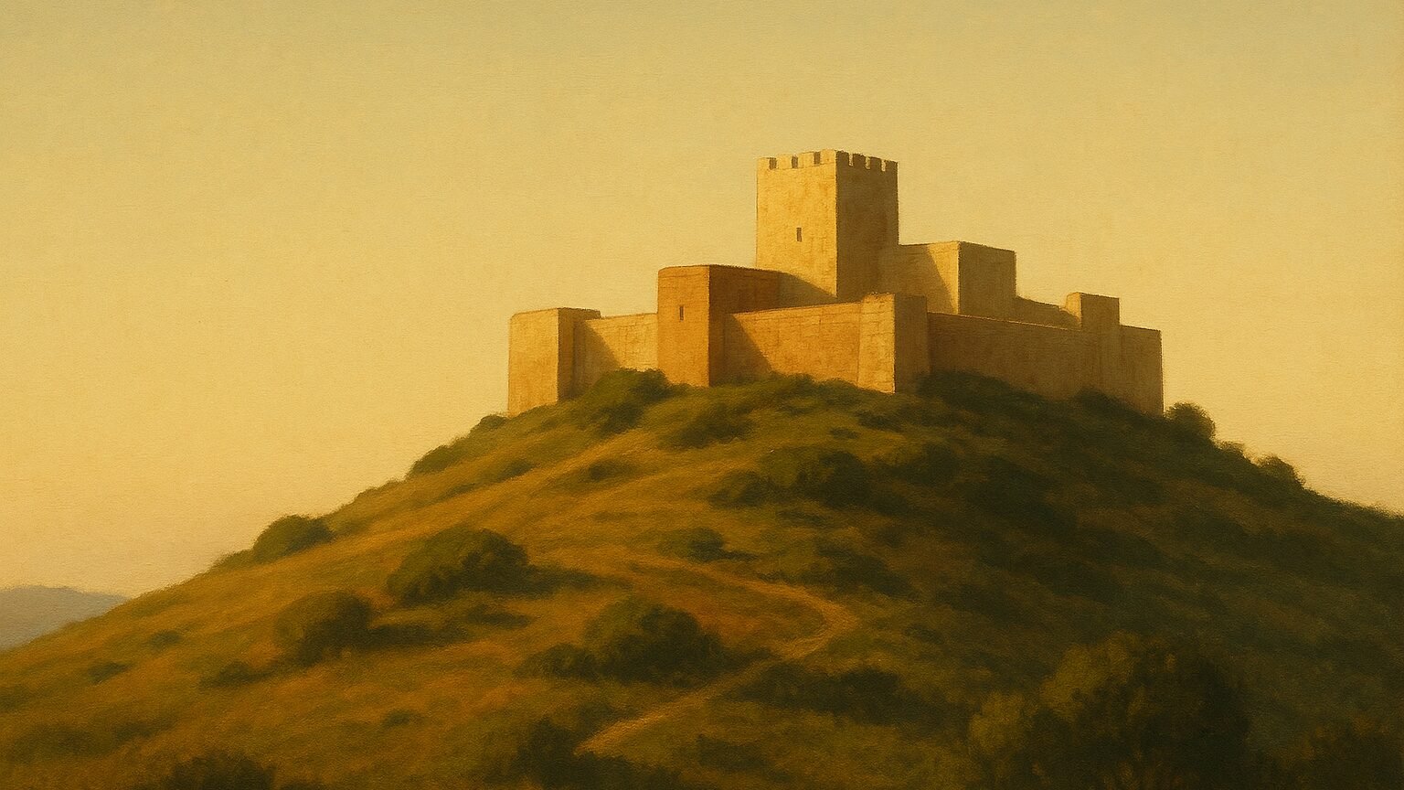 Ancienne forteresse de pierre au sommet d une colline, ciel vaste